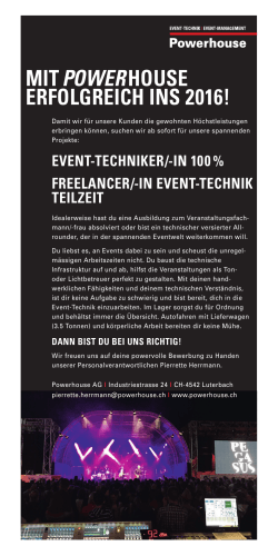 Inserat Event-Techniker / Freelancer