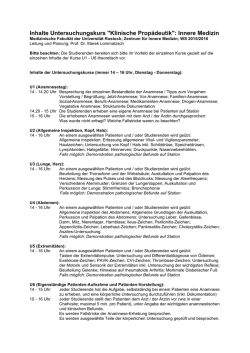 Inhalte Untersuchungskurs "Klinische Prop&auml;deutik": Innere Medizin