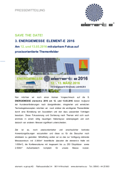 save the date! 3. energiemesse element-e 2016