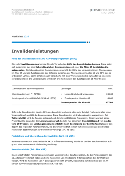 Invalidenleistungen - Pensionskasse Stadt Z&uuml;rich