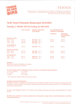 Tarife Tennis-Platzmiete Wintersaison 2015/2016