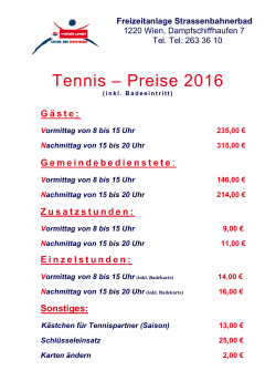 Tennis – Preise 2016