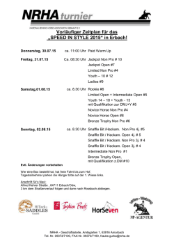 Vorläufiger Zeitplan für das „SPEED IN STYLE 2015“ in Erbach!