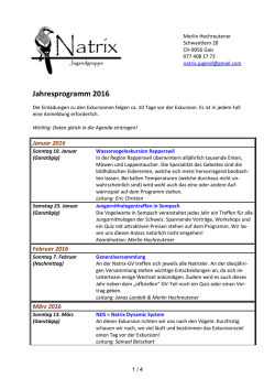 Jahresprogramm 2016 - Natrix Jugendgruppe Z&uuml;rich