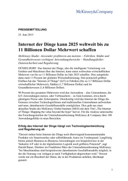 Internet der Dinge kann 2025 weltweit bis zu 11 Billionen Dollar