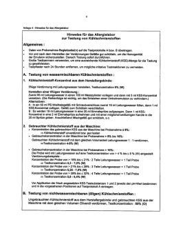 Hinweise f&uuml;r das Allergielabor zur Testung von K&uuml;hlschmierstoffen