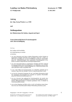 Landtag von Baden-Württemberg Antrag Stellungnahme
