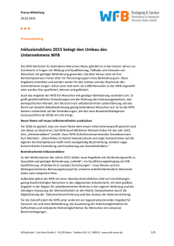 Inklusionsbilanz 2015 belegt den Umbau des Unternehmens WFB