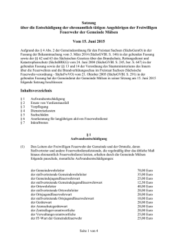Satzung über die Entschädigung der ehrenamtlich tätigen