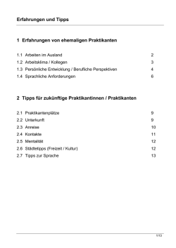 I. Erfahrungen und Tipps von ehemaligen Praktikanten