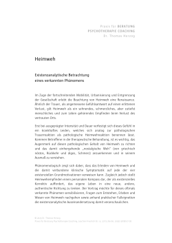 Heimweh. Existenzanalytische Betrachtung eines verkannten