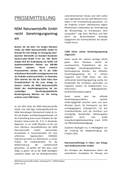 PM - NDM Naturwertstoffe GmbH reicht Genehmigungsantrag ein