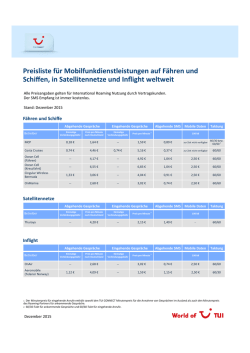 Preisliste für Mobilfunkdienstleistungen auf Fähren und Schiffen, in