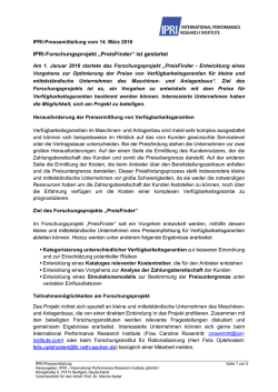IPRI-Forschungsprojekt &bdquo;PreisFinder&ldquo; ist gestartet
