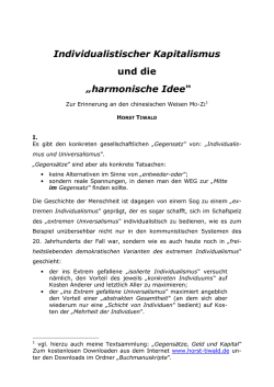 Individualistischer Kapitalismus und die „harmonische Idee“