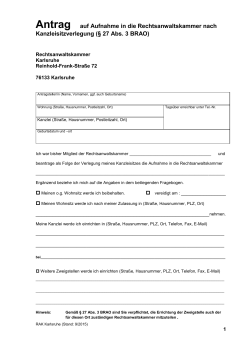 Antrag auf Aufnahme in die RAK nach Kanzleisitzverlegung