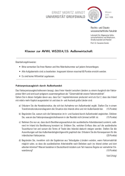 Klausur zur AVWL WS2014/15: Außenwirtschaft