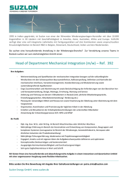Head of Department Mechanical Integration (m/w) &ndash; Ref. 392