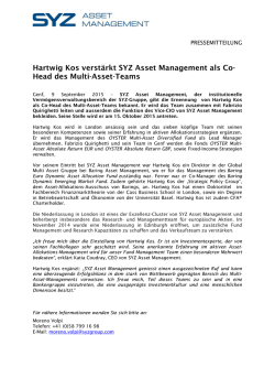 Hartwig Kos verst&auml;rkt SYZ Asset Management als Co