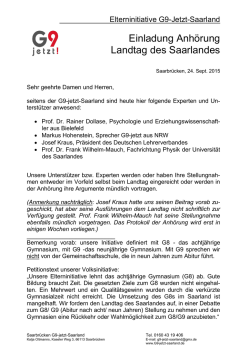 Einladung Anhörung Landtag des Saarlandes