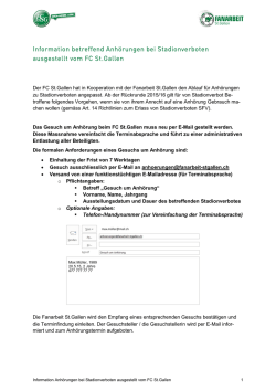 Information betreffend Anhörungen bei Stadionverboten ausgestellt