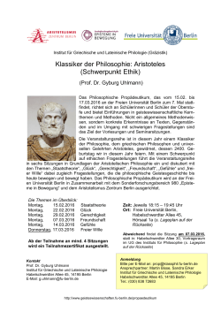 Klassiker der Philosophie: Aristoteles (Schwerpunkt Ethik)