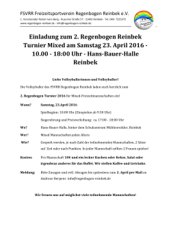 Einladung zum 2. Regenbogen Reinbek Turnier Mixed am Samstag