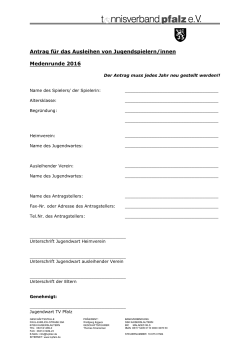 Antrag für das Ausleihen von Jugendspielern/innen Medenrunde 2016