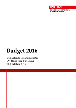 Budget 2016: Budgetrede Finanzminister Dr. Hans Jörg Schelling