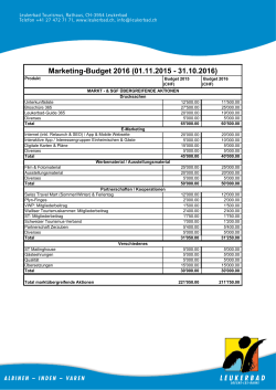 Marketingplan 2016 Budget