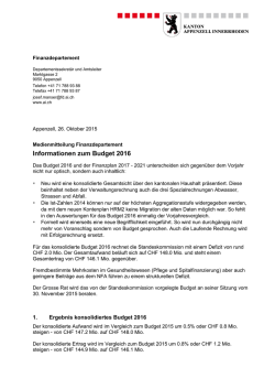 Informationen zum Budget 2016 - Kanton Appenzell Innerrhoden