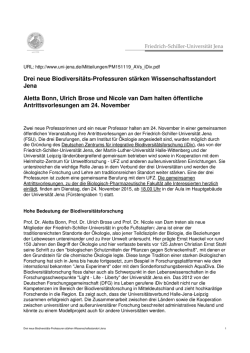 Drei neue Biodiversit&auml;ts-Professuren st&auml;rken Wissenschaftsstandort