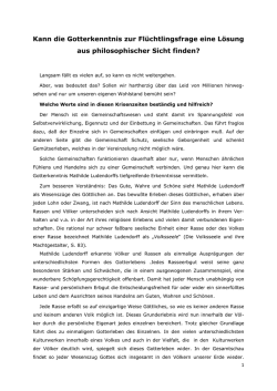 Kann die Gotterkenntnis zur Flüchtlingsfrage eine Lösung aus