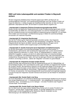 ISEK soll hohe Lebensqualit&auml;t und sozialen Frieden in Bayreuth