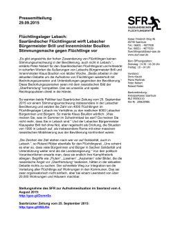 Pressemitteilung 29.09.2015: Flüchtlingslager Lebach