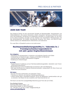 JOIN OUR TEAM Rechtsanwaltsfachangestellte/n / Sekret&auml;r/in
