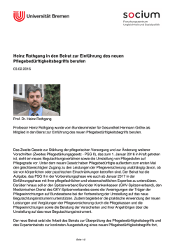 Heinz Rothgang in den Beirat zur Einf&uuml;hrung des neuen
