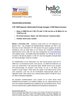 LTE 1500 Special: Aktionstarif bringt riesiges 3 GB Datenvolumen