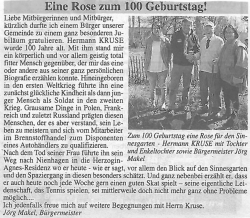 Eine Rose zum 100 Geburtstag! - Seniorenresidenz Herzogin Agnes