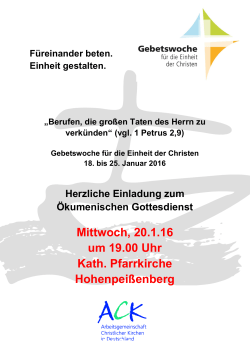 Mittwoch, 20.1.16 um 19.00 Uhr Kath. Pfarrkirche Hohenpeißenberg