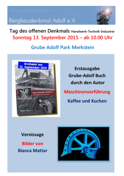 Sonntag 13. September 2015 – ab 10.00 Uhr Grube Adolf Park