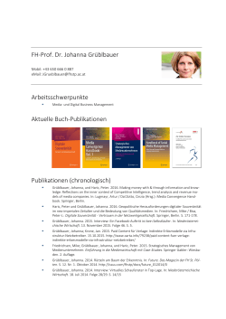 FH-Prof. Dr. Johanna Grüblbauer Arbeitsschwerpunkte Aktuelle