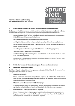 Hinweise f&uuml;r die Vorbereitung des Messebesuchs in