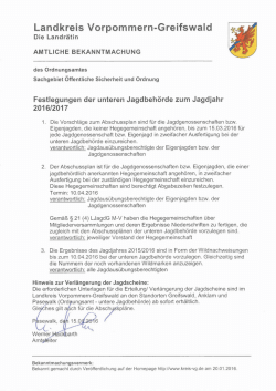 Festlegungen der unteren Jagdbeh&ouml;rde zum Jagdjahr 2016