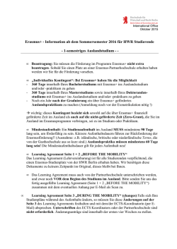 Information f&uuml;r Austauschstudierende ab dem