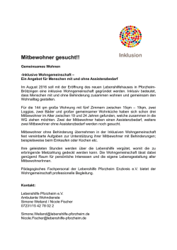 Mitbewohner gesucht!! - Lebenshilfe Pforzheim Enzkreis eV