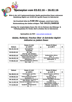 Speiseplan vom 3.2.