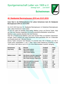40. Stadtpokal Barsinghausen 2016 - Schwimmen