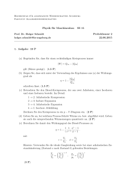 Physik für Maschinenbau SS 15 Probeklausur 2 22.06.2015 1