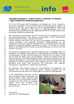 Jugendberufsagentur - in Berlin Start in 4 Bezirken im Oktober